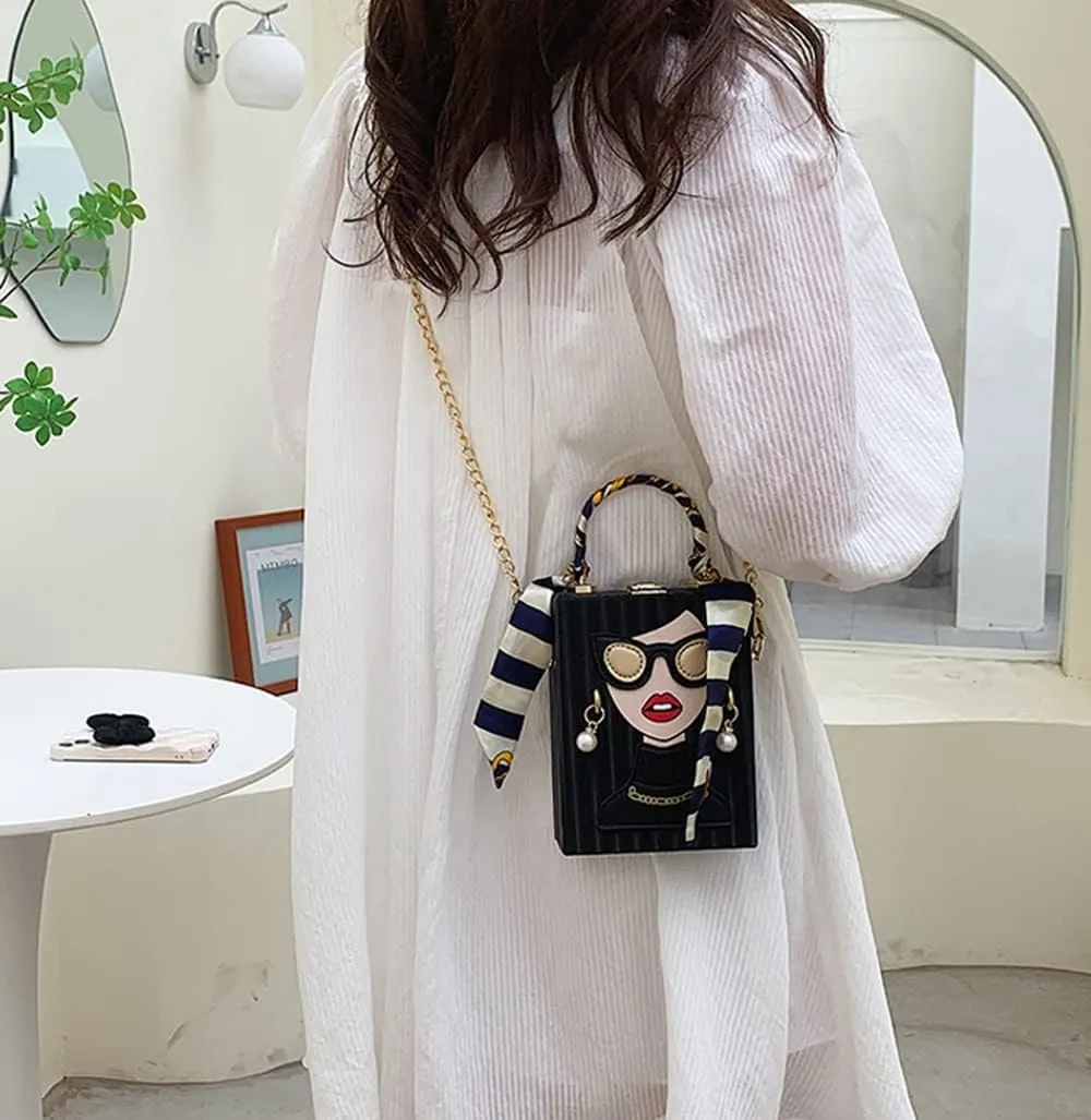 Women's Novelty Unique 3D Lady Face Leather with Crocodile Pattern Tote Handbags Funky Purse Hobo Crossbody Shoulder bags