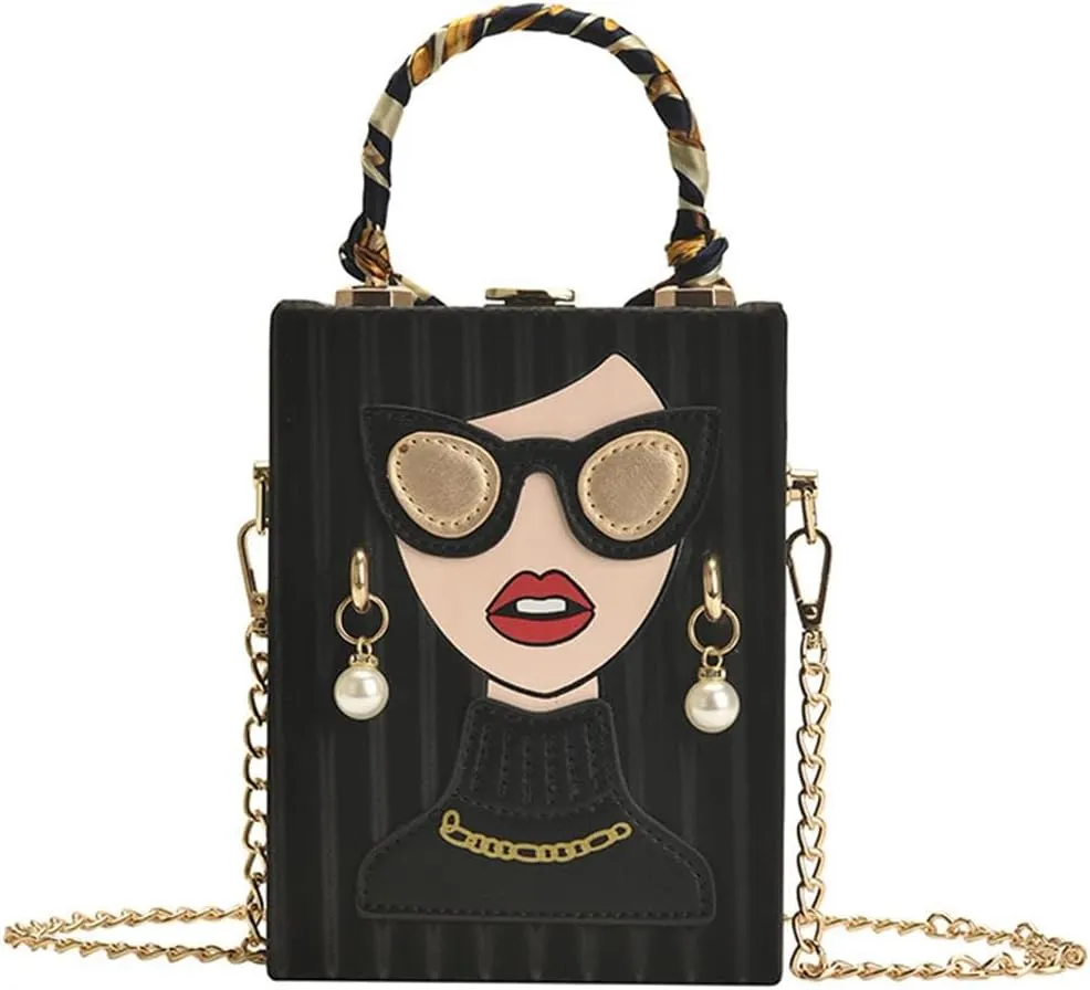 Women's Novelty Unique 3D Lady Face Leather with Crocodile Pattern Tote Handbags Funky Purse Hobo Crossbody Shoulder bags
