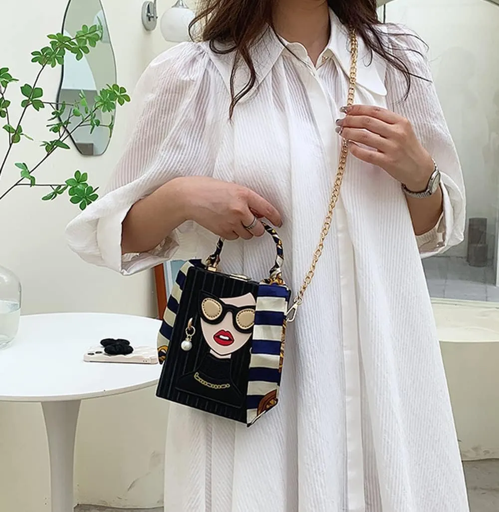 Women's Novelty Unique 3D Lady Face Leather with Crocodile Pattern Tote Handbags Funky Purse Hobo Crossbody Shoulder bags