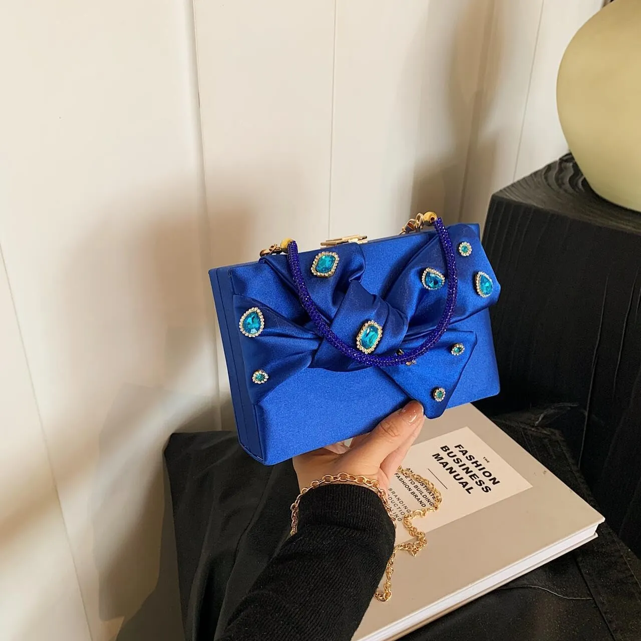 Womens Satin Evening Bag Bow Handbag Purse Party Clutches Wedding Chain Shoulder Cross Body Bag