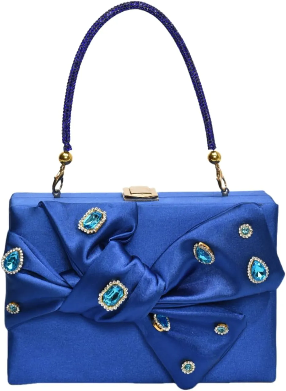 Womens Satin Evening Bag Bow Handbag Purse Party Clutches Wedding Chain Shoulder Cross Body Bag