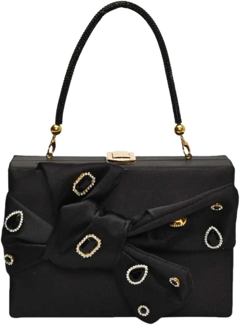 Womens Satin Evening Bag Bow Handbag Purse Party Clutches Wedding Chain Shoulder Cross Body Bag