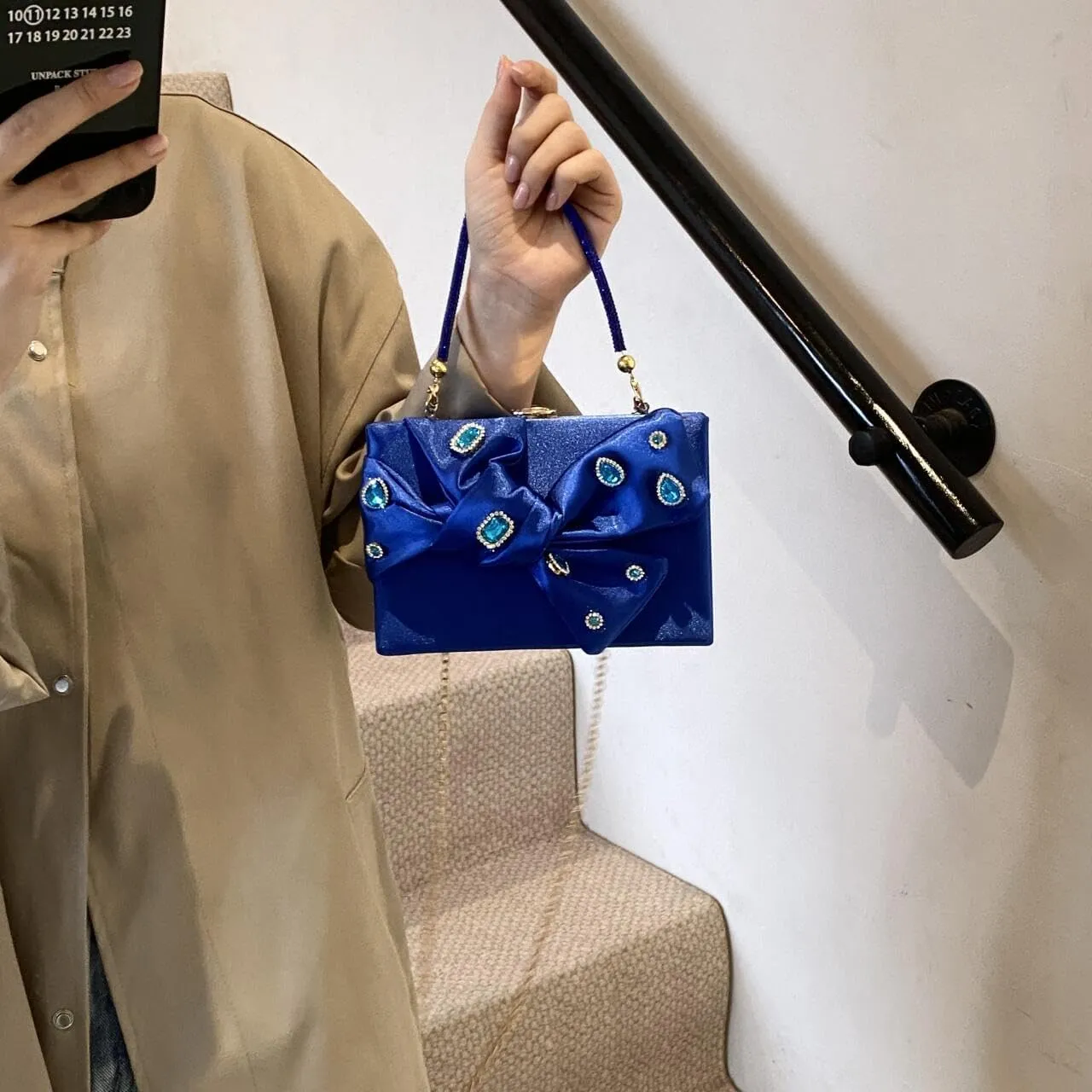 Womens Satin Evening Bag Bow Handbag Purse Party Clutches Wedding Chain Shoulder Cross Body Bag