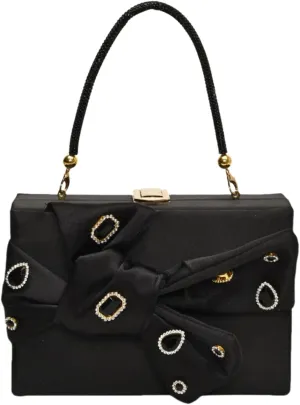 Womens Satin Evening Bag Bow Handbag Purse Party Clutches Wedding Chain Shoulder Cross Body Bag