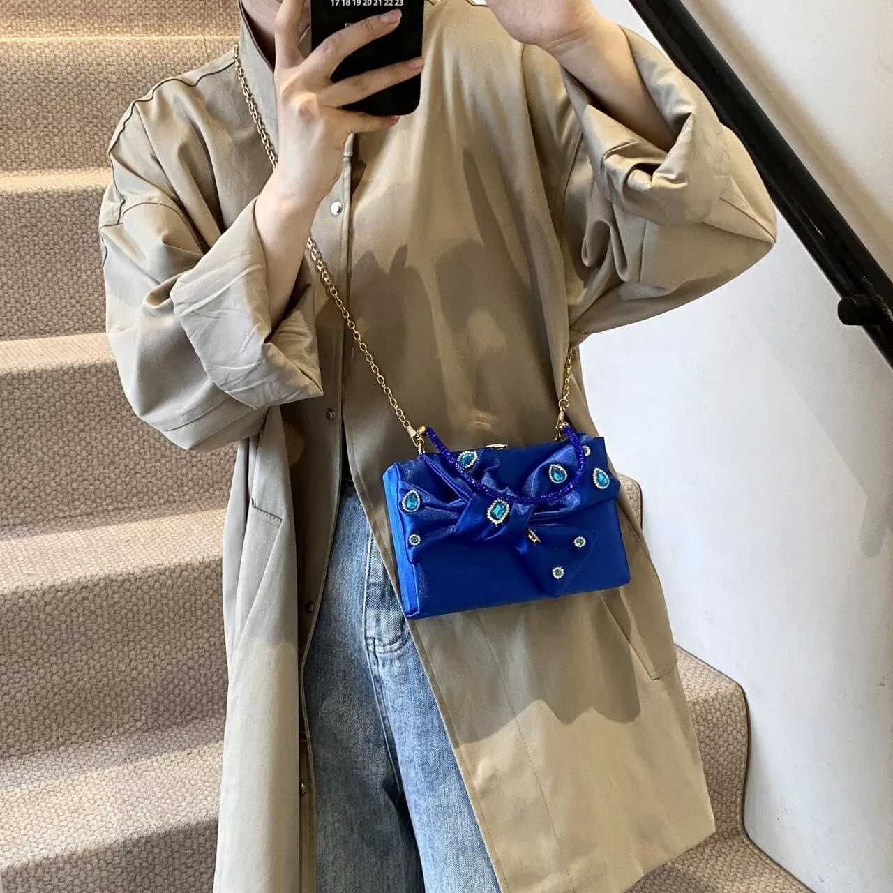 Womens Satin Evening Bag Bow Handbag Purse Party Clutches Wedding Chain Shoulder Cross Body Bag