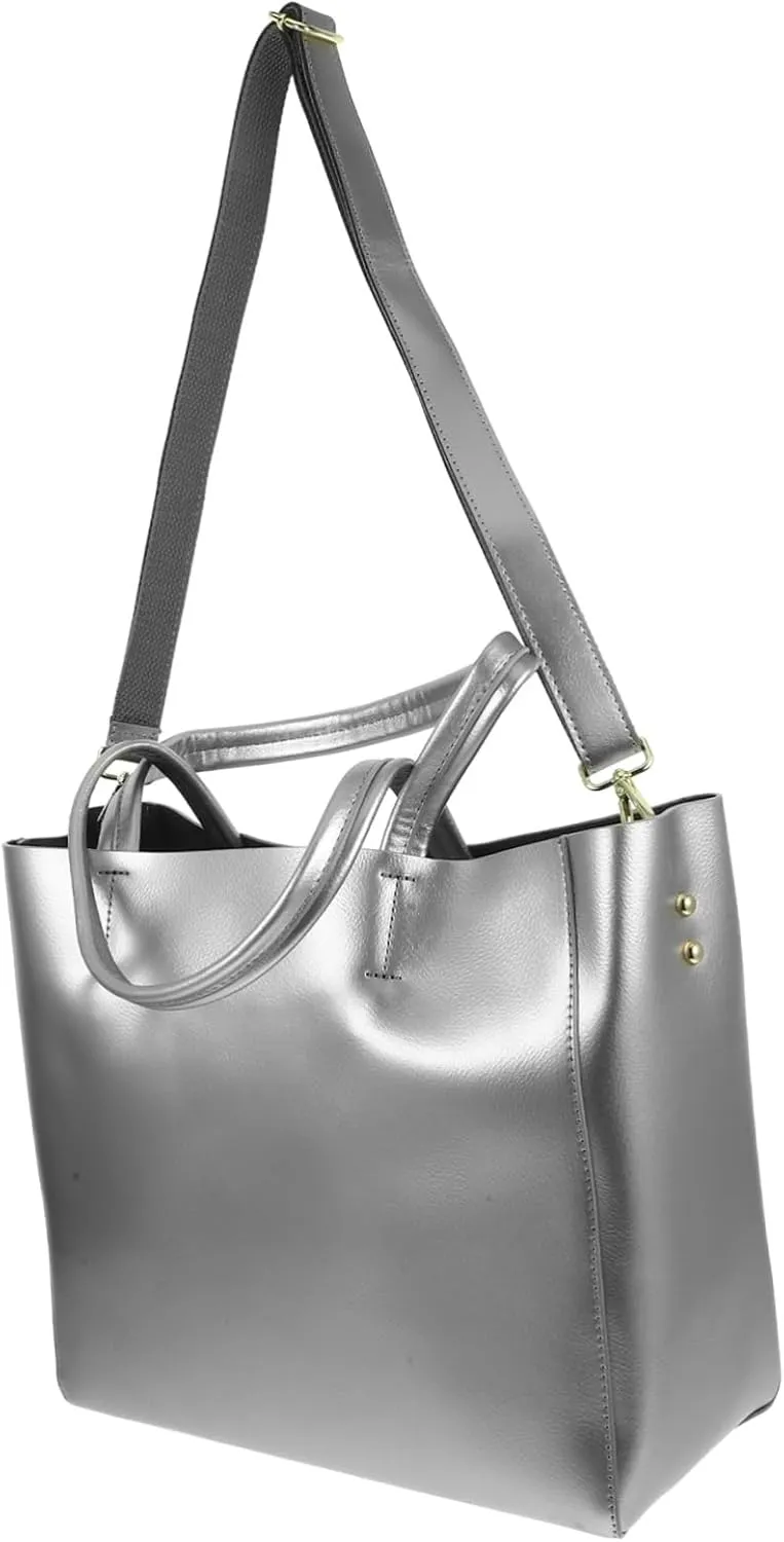 Women's Shoulder Bag Large Tote Purse for Women Split Leather Daily Use Satchel Silver Gray Handbag