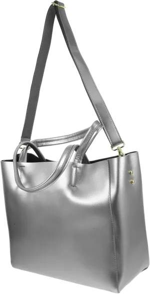Women's Shoulder Bag Large Tote Purse for Women Split Leather Daily Use Satchel Silver Gray Handbag