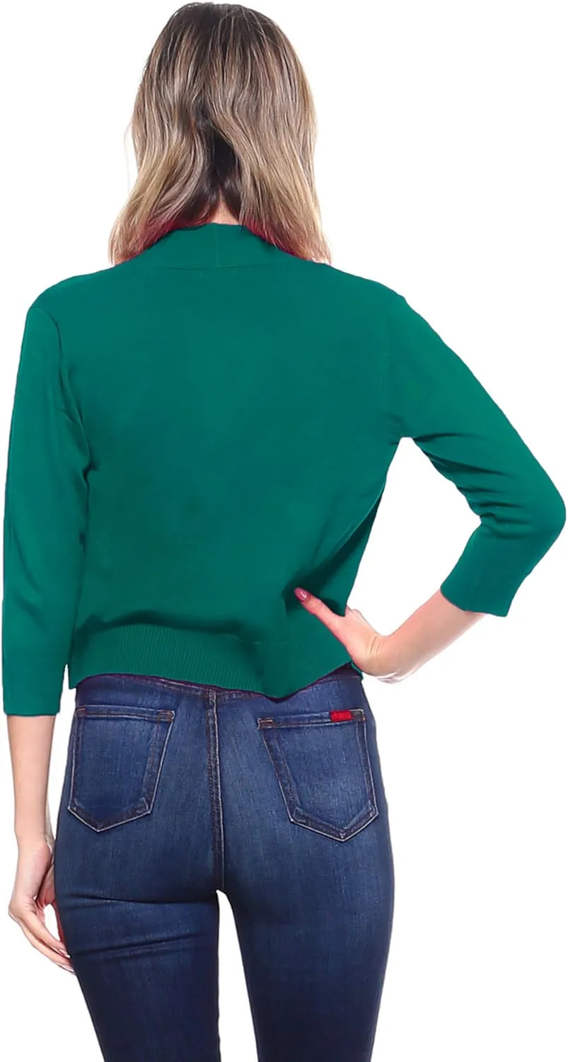 Women's Soft Solid Open Front 3/4 Sleeve Sweater Cardigan