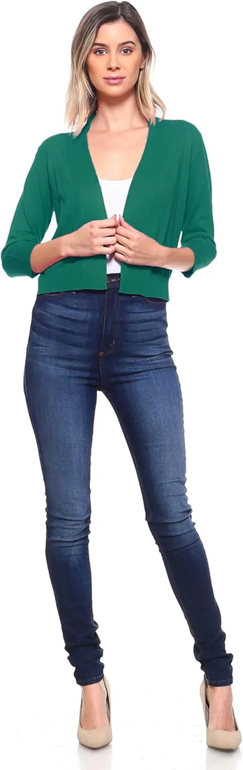 Women's Soft Solid Open Front 3/4 Sleeve Sweater Cardigan