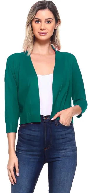 Women's Soft Solid Open Front 3/4 Sleeve Sweater Cardigan