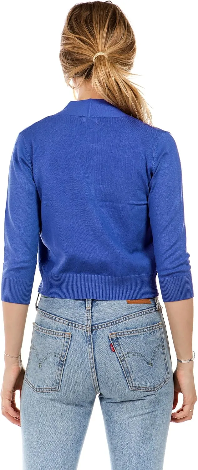 Women's Soft Solid Open Front 3/4 Sleeve Sweater Cardigan