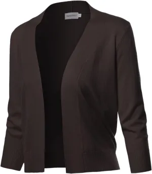 Women's Solid Soft Stretch 3/4 Sleeve Layer Short Cardigan