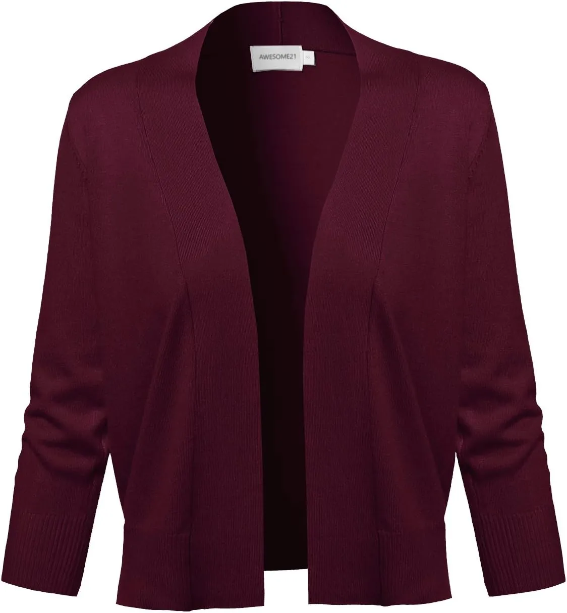 Women's Solid Soft Stretch 3/4 Sleeve Layer Short Cardigan