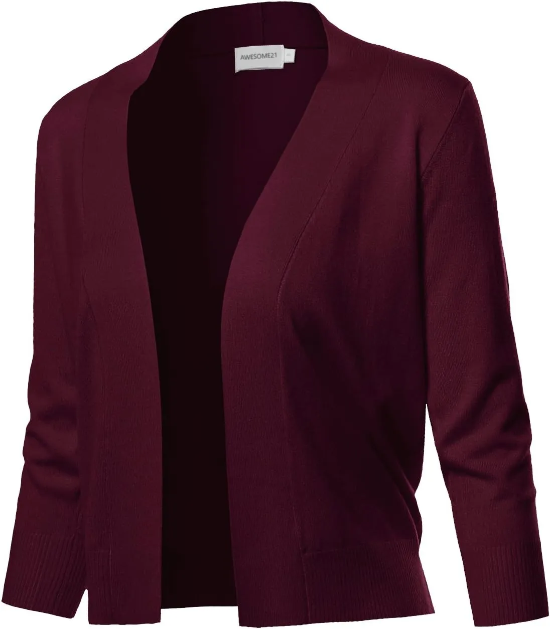 Women's Solid Soft Stretch 3/4 Sleeve Layer Short Cardigan