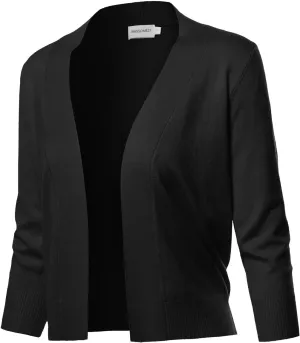 Women's Solid Soft Stretch 3/4 Sleeve Layer Short Cardigan