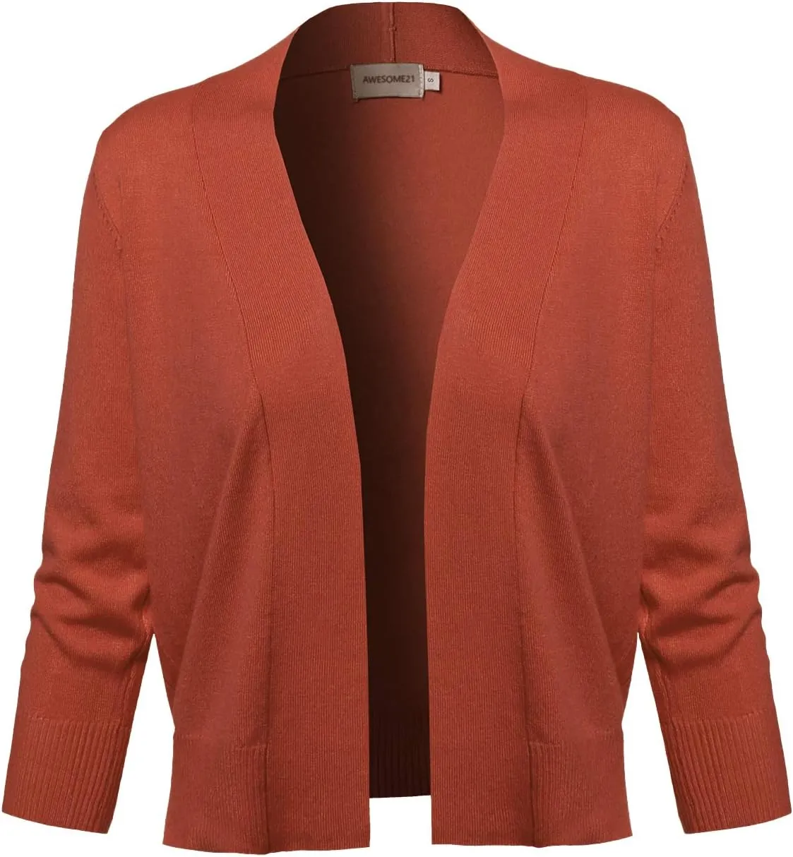 Women's Solid Soft Stretch 3/4 Sleeve Layer Short Cardigan