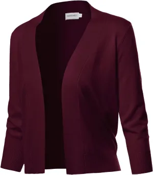 Women's Solid Soft Stretch 3/4 Sleeve Layer Short Cardigan