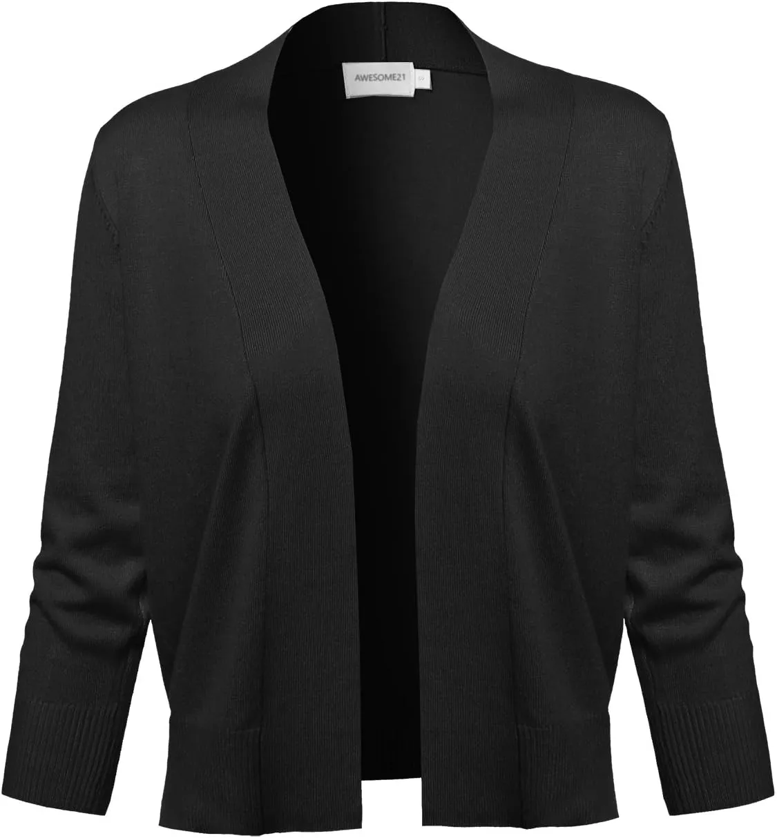 Women's Solid Soft Stretch 3/4 Sleeve Layer Short Cardigan