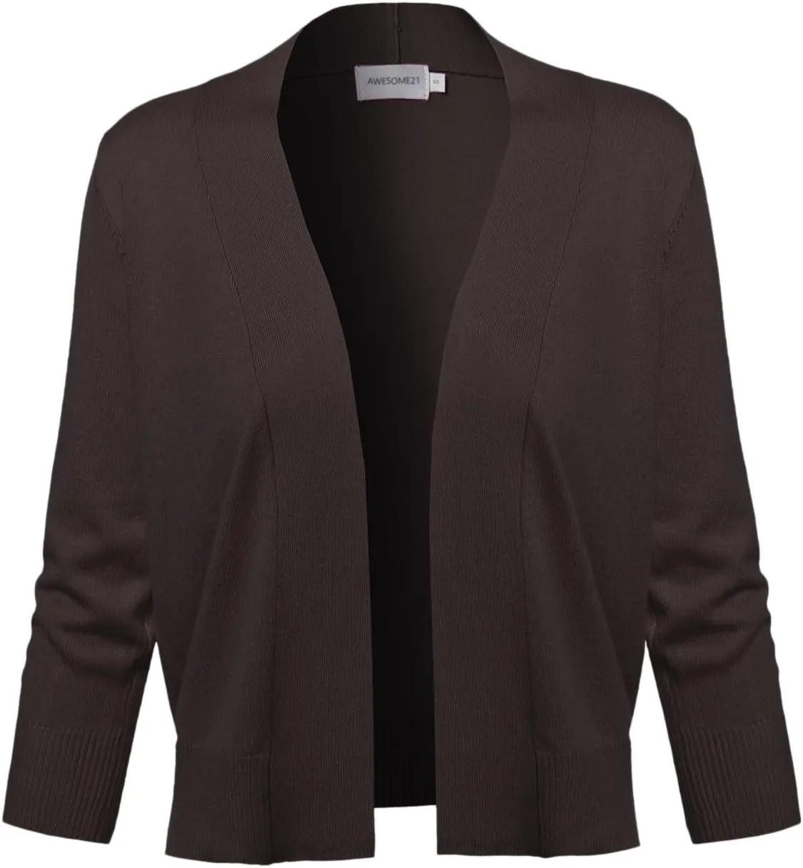 Women's Solid Soft Stretch 3/4 Sleeve Layer Short Cardigan