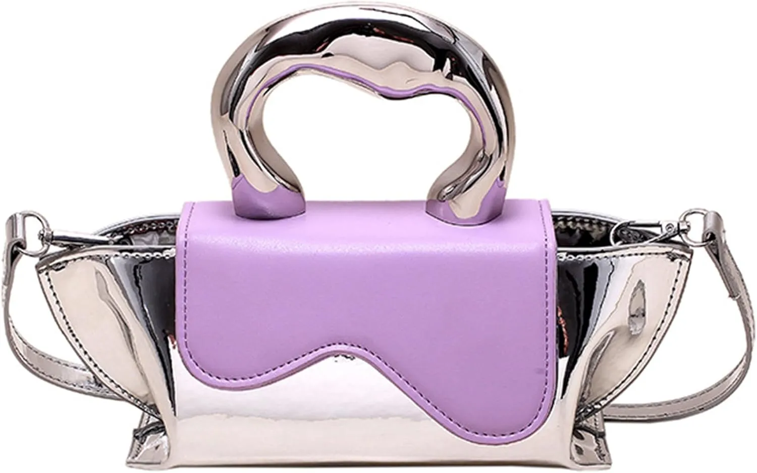 Women's Unique Handbag and Purse PU Leather Y2K Metallic Evening Satchel Flap Top Handle Shoulder Bag Cute Crossbodybag827OWOISS