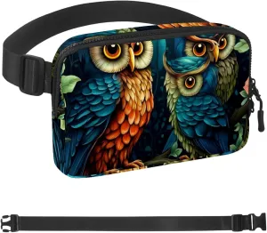 Wood Owls Fanny Packs for Women Men, Crossbody Belt Bag with Zipper Pockets,Waterproof Waist Packs with Adjustable Strap for Workout Running Traveling Hiking