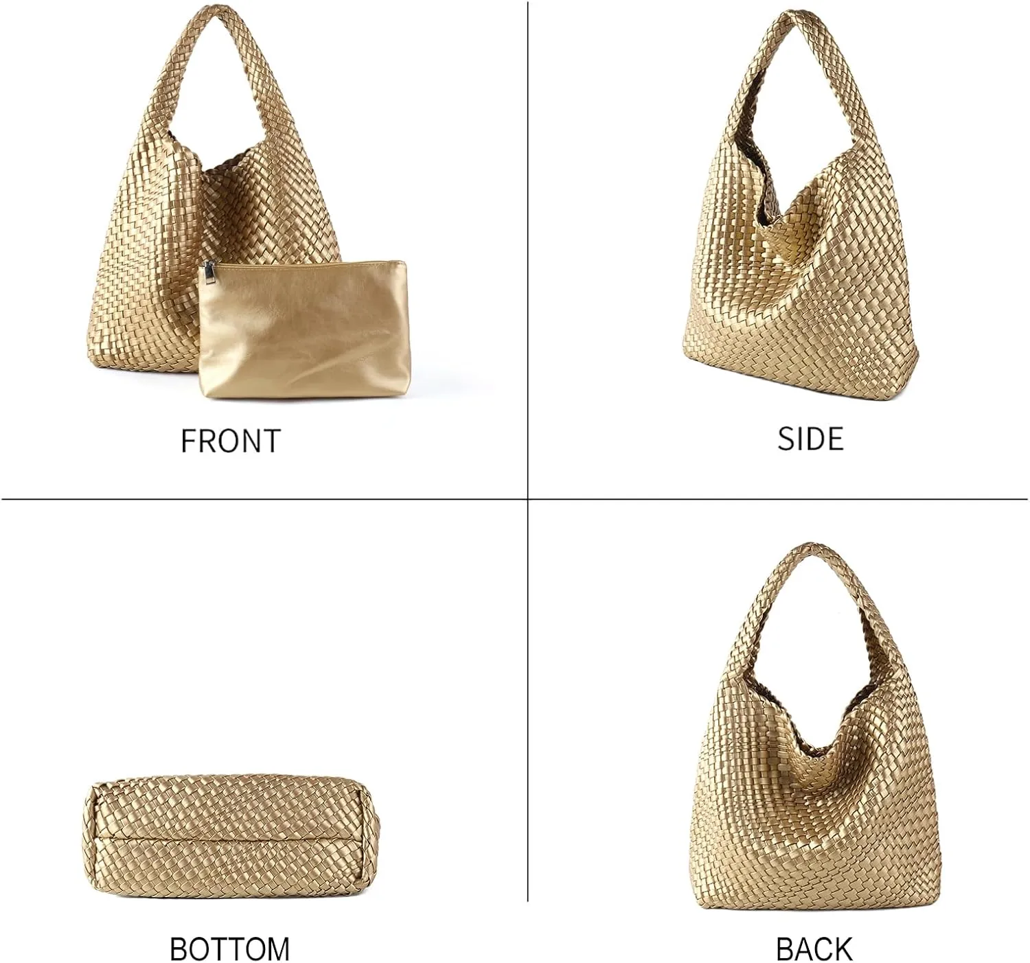Woven Tote Bag for Women Vegan Leather Hobo Bags, Top-handle Handmade Purse