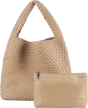 Woven Tote Bag for Women Vegan Leather Hobo Bags, Top-handle Handmade Purse