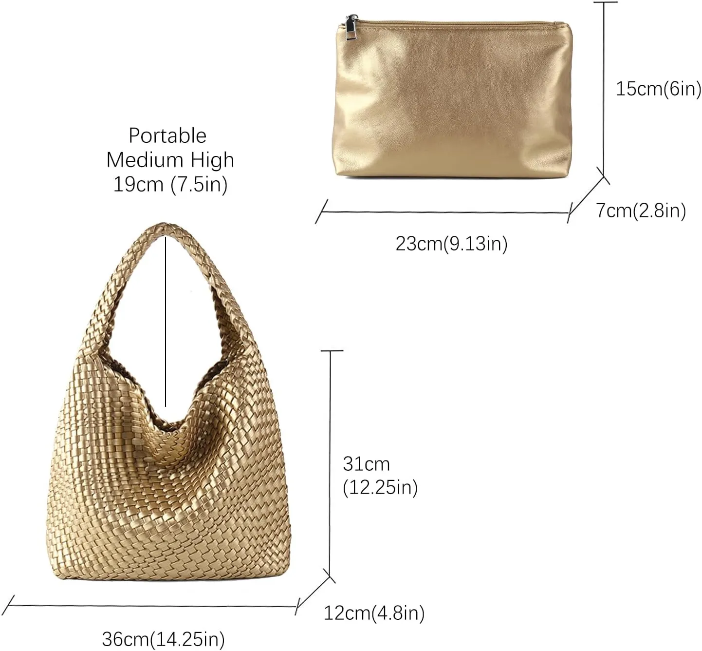 Woven Tote Bag for Women Vegan Leather Hobo Bags, Top-handle Handmade Purse