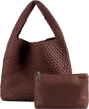 Woven Tote Bag for Women Vegan Leather Hobo Bags, Top-handle Handmade Purse