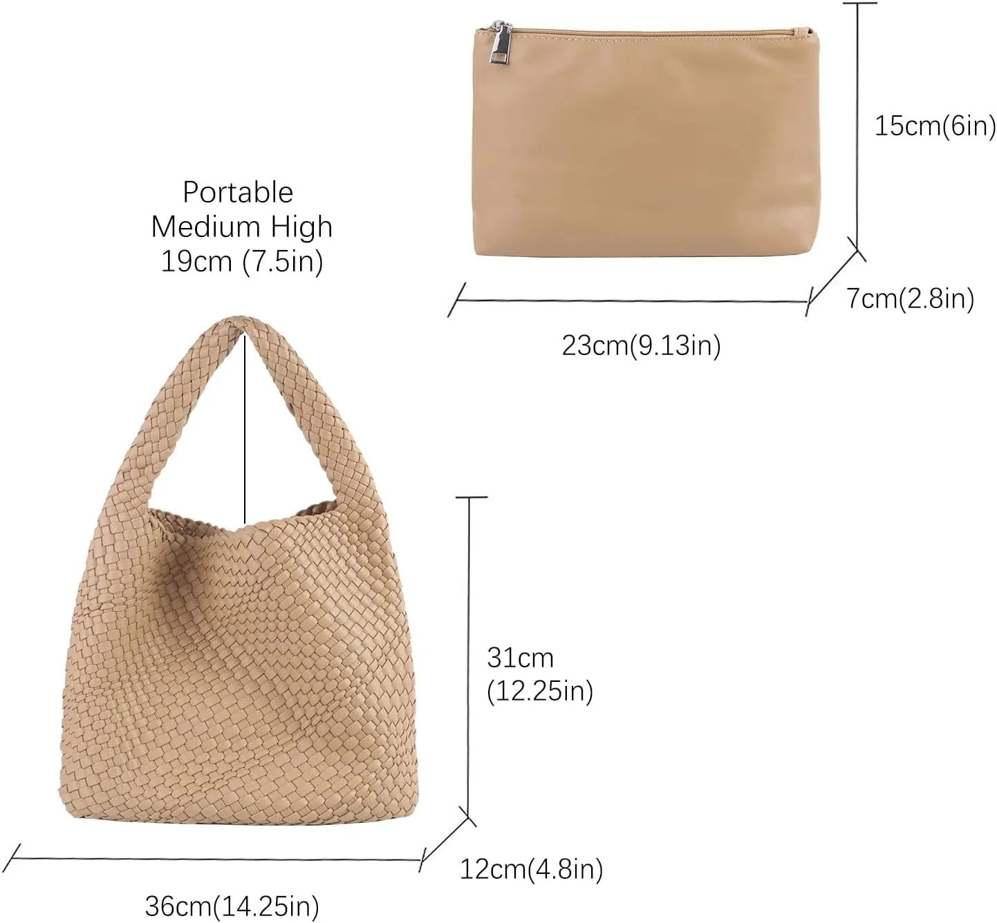 Woven Tote Bag for Women Vegan Leather Hobo Bags, Top-handle Handmade Purse