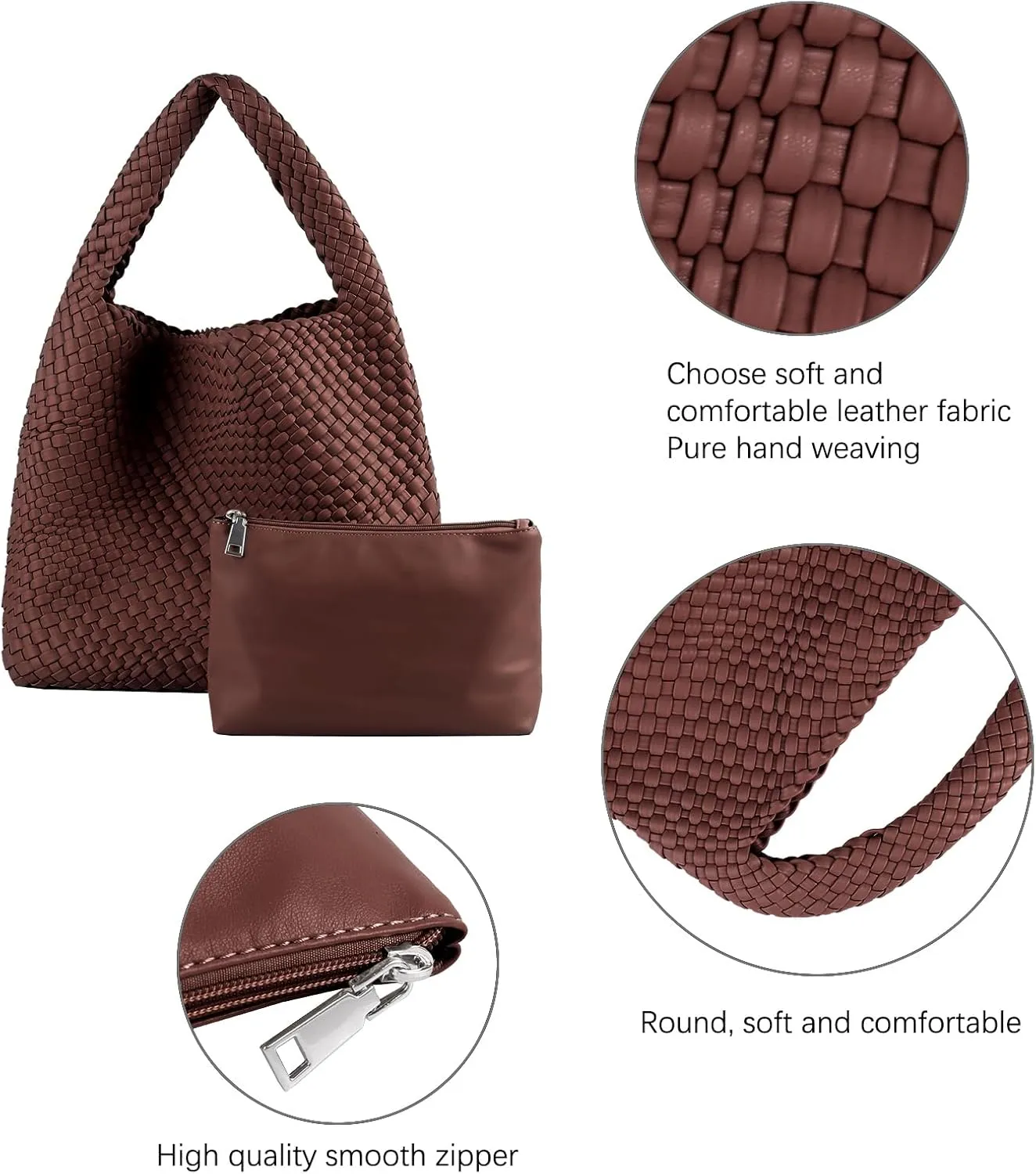 Woven Tote Bag for Women Vegan Leather Hobo Bags, Top-handle Handmade Purse