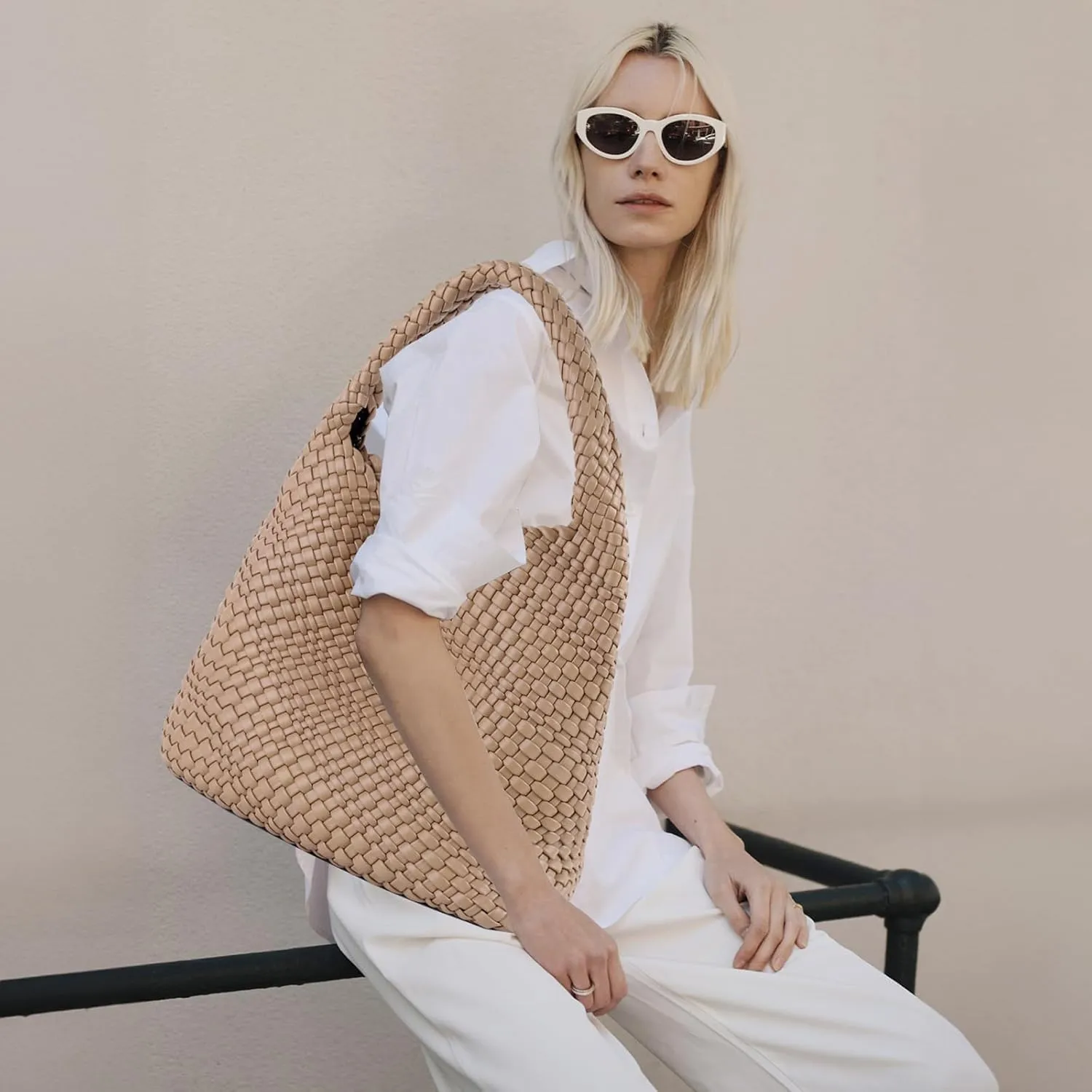 Woven Tote Bag for Women Vegan Leather Hobo Bags, Top-handle Handmade Purse