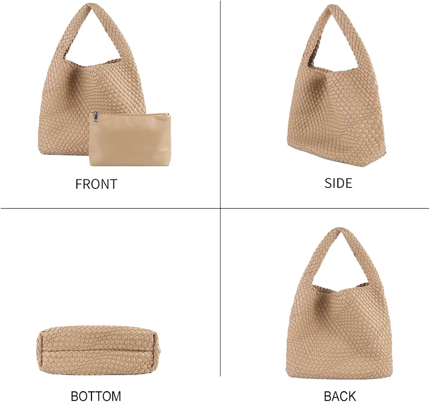 Woven Tote Bag for Women Vegan Leather Hobo Bags, Top-handle Handmade Purse