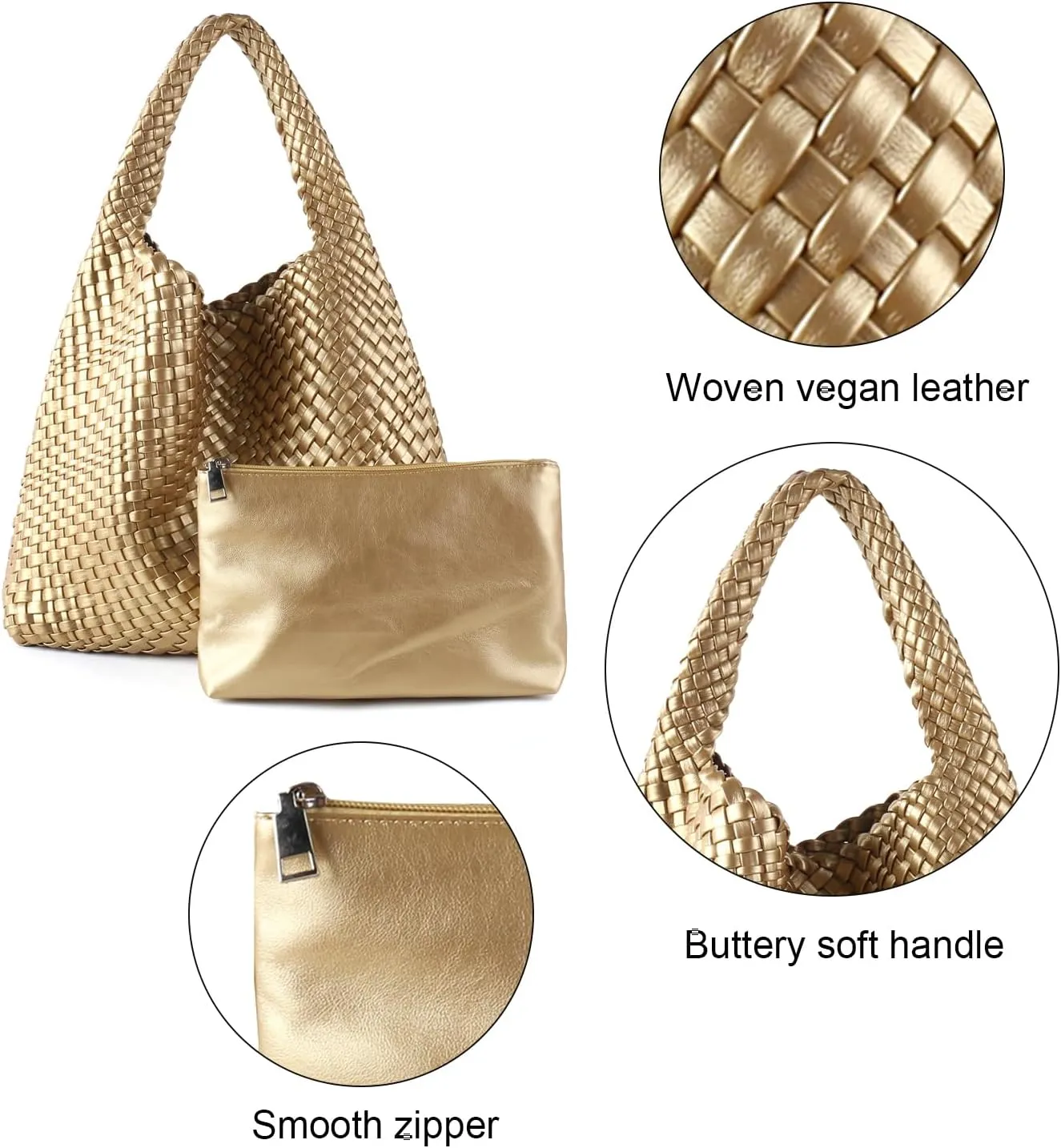 Woven Tote Bag for Women Vegan Leather Hobo Bags, Top-handle Handmade Purse