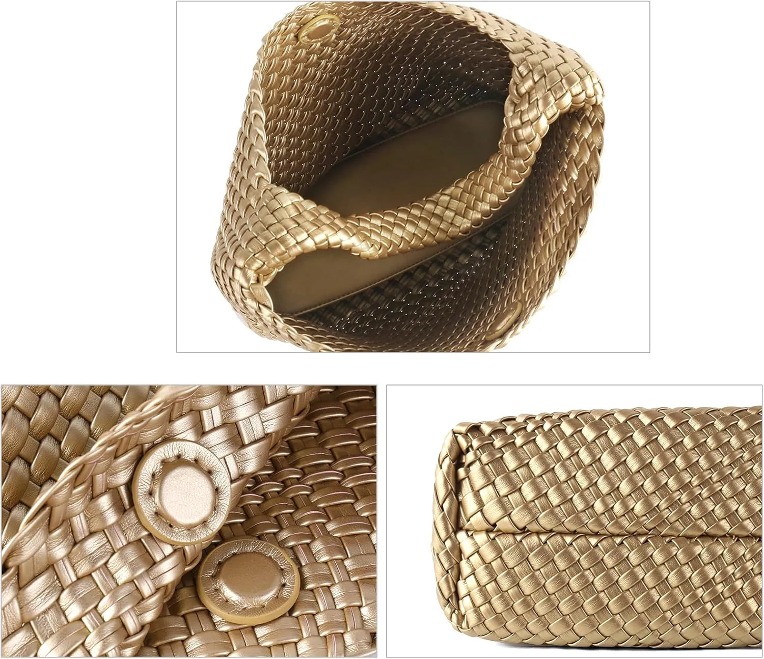 Woven Tote Bag for Women Vegan Leather Hobo Bags, Top-handle Handmade Purse