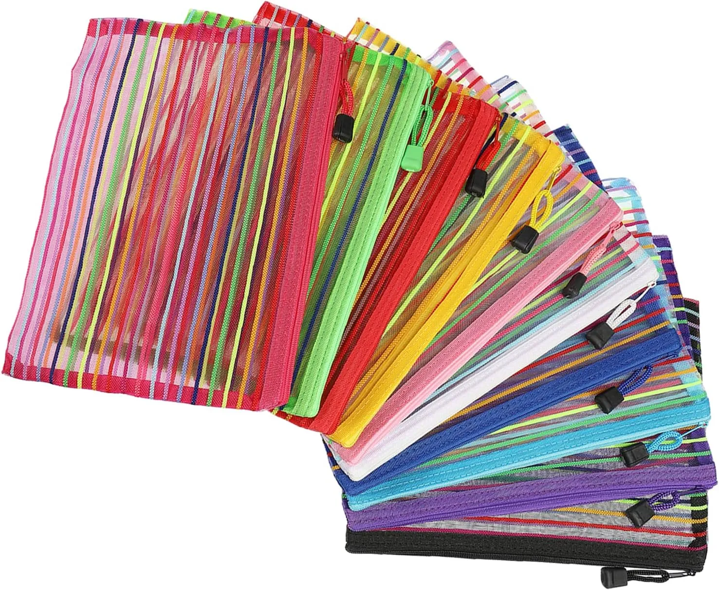 YOKIVE 10 Pack Mesh Cosmetic Bags, A5 Nylon Pencil Cases | Zipper Travel Organizers Makeup Pouch, Great for Home(Multicolor)