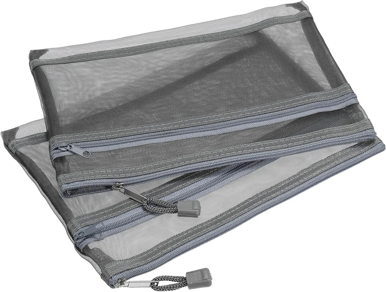 YOKIVE 6 Pack Mesh Cosmetic Bags, A5 Nylon Pencil Cases | Double Zipper Travel Organizers Makeup Pouch, Great for Home(Gray)
