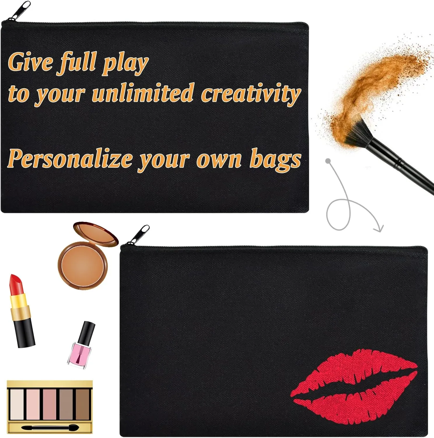 ZeeDix Canvas Pouch- Multi-purpose Cosmetic Bag with Zipper, DIY Craft Canvas Zipper Pouch Blank Makeup Bags Bulk Travel Toiletry Bag for Storage (8.3 x 5 inches)