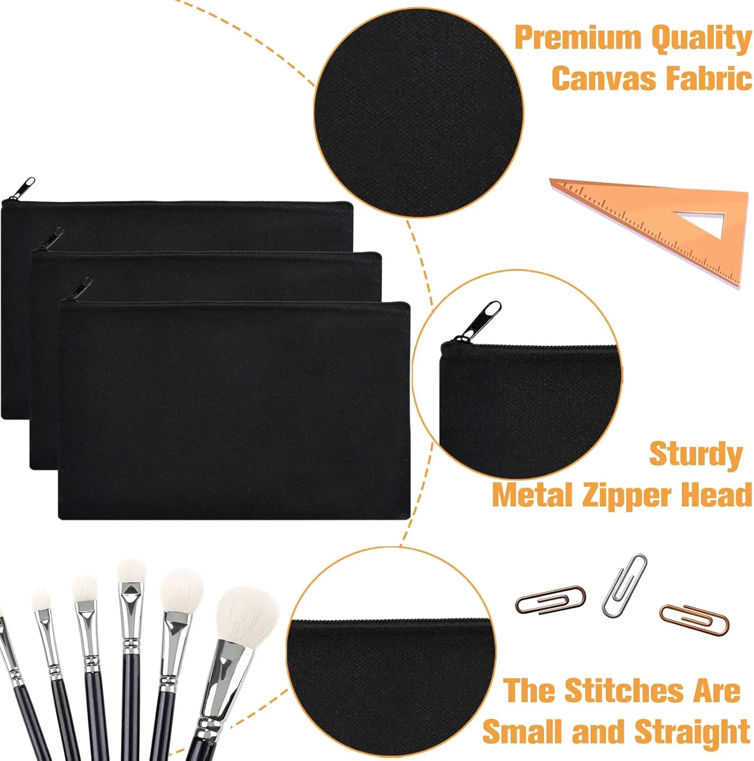 ZeeDix Canvas Pouch- Multi-purpose Cosmetic Bag with Zipper, DIY Craft Canvas Zipper Pouch Blank Makeup Bags Bulk Travel Toiletry Bag for Storage (8.3 x 5 inches)