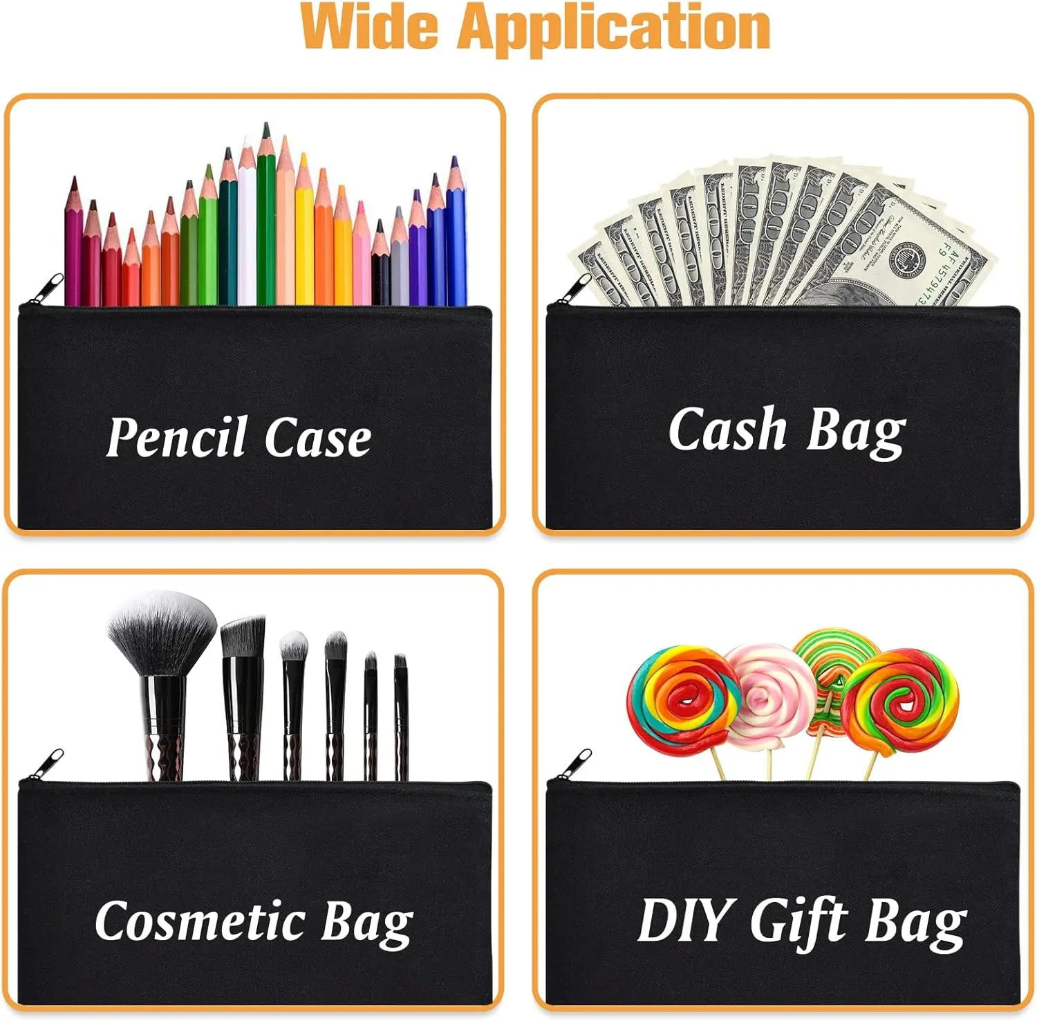 ZeeDix Canvas Pouch- Multi-purpose Cosmetic Bag with Zipper, DIY Craft Canvas Zipper Pouch Blank Makeup Bags Bulk Travel Toiletry Bag for Storage (8.3 x 5 inches)
