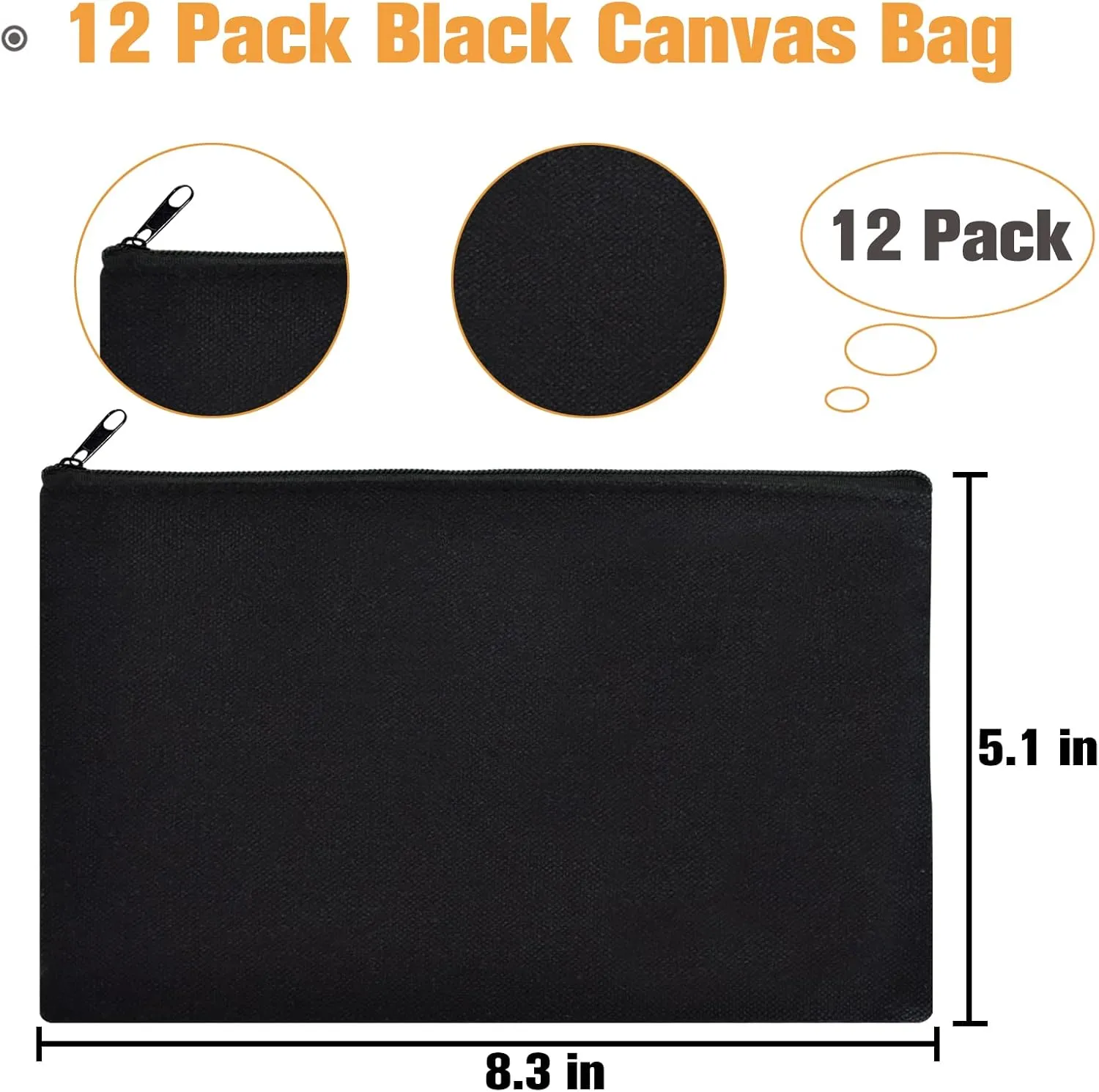ZeeDix Canvas Pouch- Multi-purpose Cosmetic Bag with Zipper, DIY Craft Canvas Zipper Pouch Blank Makeup Bags Bulk Travel Toiletry Bag for Storage (8.3 x 5 inches)